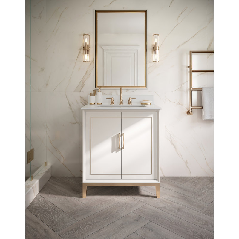 Gracie 30'' W Single Vanity, Satin White, Satin Brass, White Quartz