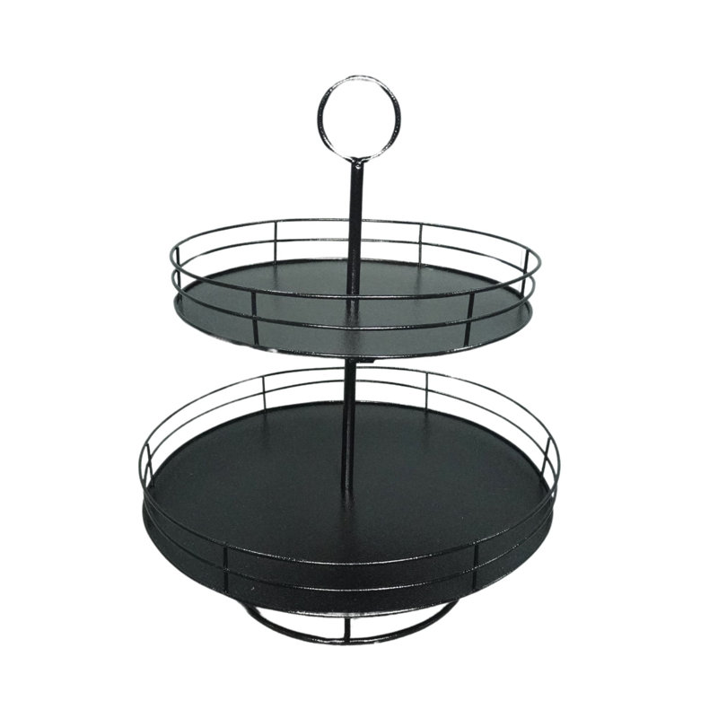 VIP Metal 15.35 in. Black Round Caged Tiers Serving Tray