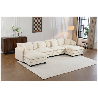 Canapé modulaire moderne à 4 sièges avec 2 repose-pieds de 149,61 po avec coussins de taille, canapé symétrique à 4 places, canapé-lit avec méridienne pour salon, appartement, 3 couleurs