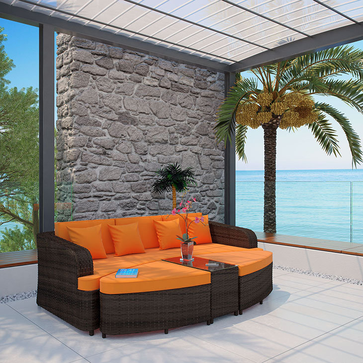 Modway Monterey Outdoor Patio Sectional Sofa, Orange