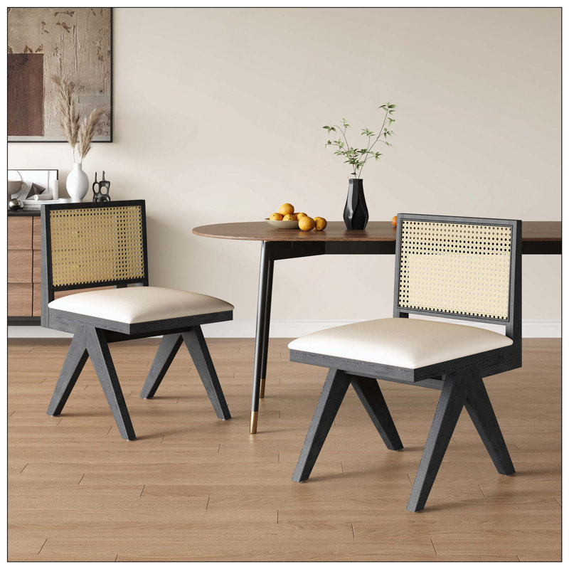 Ensemble de chaises d'appoint rembourrées Cane idéal pour la salle à manger et la cuisine, Noir