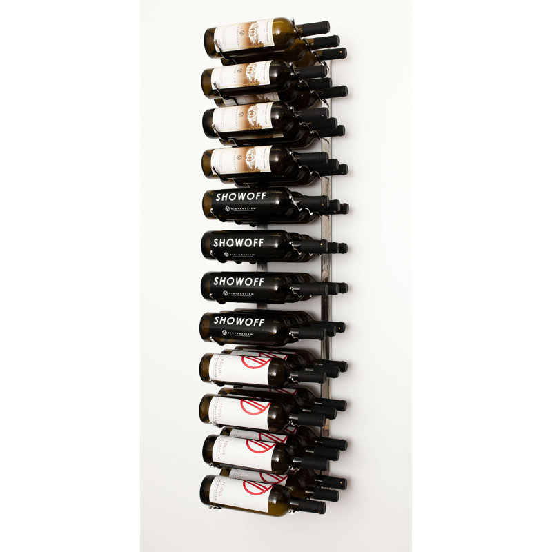 12 Bottle Wall Mounted Wine Bottle Rack, Matte Black, 122cm H x 33cm W x 13.4cm D