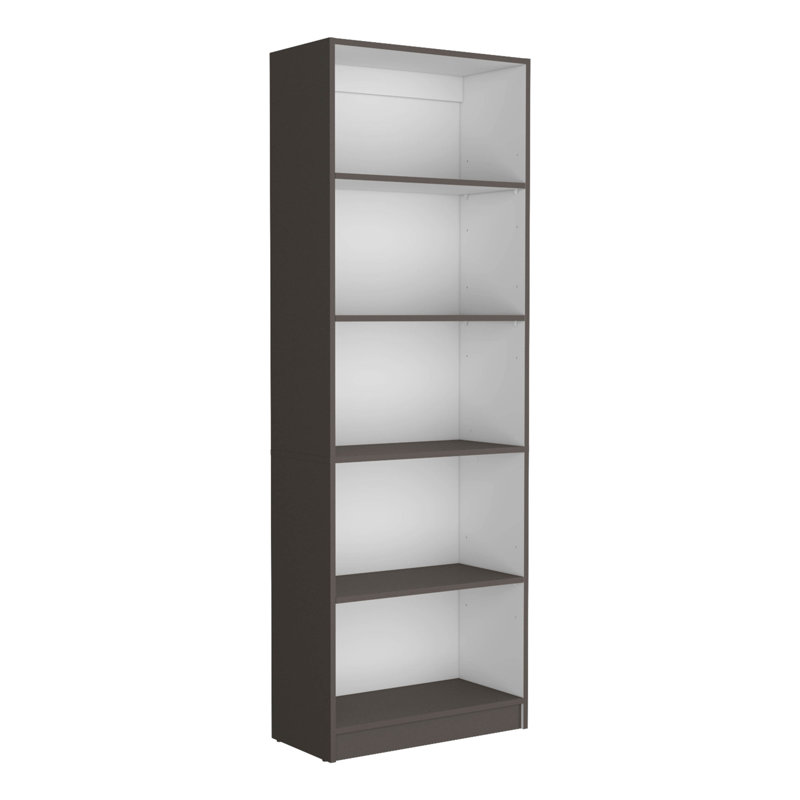Bibliothèque à 4 niveaux Vinton avec rangement moderne pour livres et décoration, gris mat / blanc, conception peu encombrante