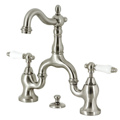 Kingston Brass English Country Two-Handle 3-Hole Deck Mount Bridge Bathroom Faucet with Brass Pop-Up
