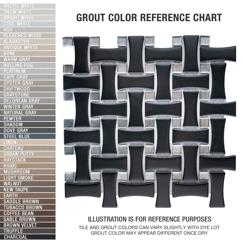 Metro Dog Bone Basketweave 0.92 In. X 2.26 In. Porcelain Basketweave Mosaic Wall Tile, Matte Black w/Glass Silver Dot