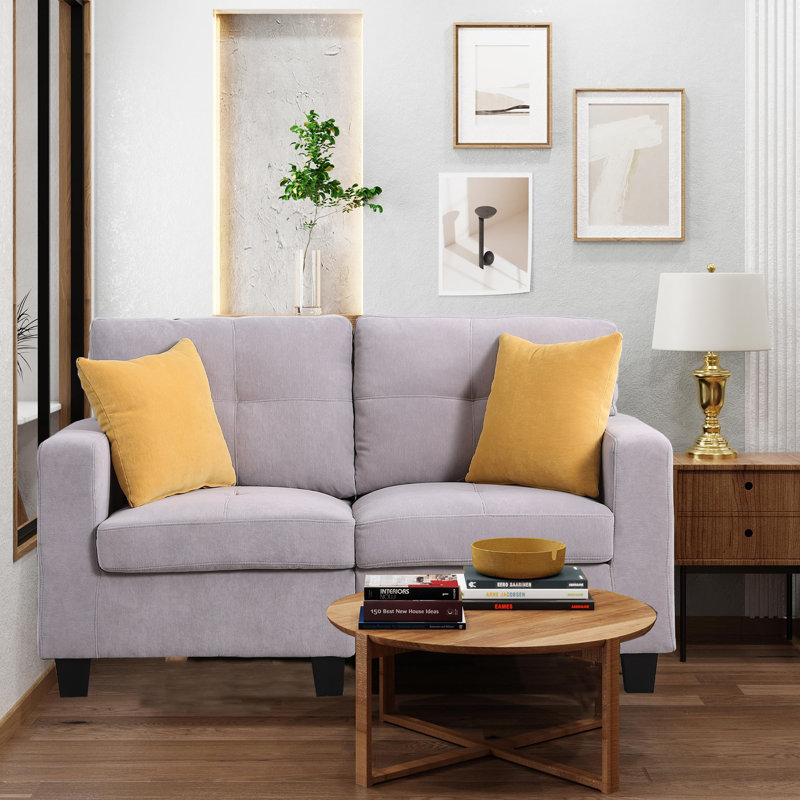 Canapé modulaire à accoudoirs carrés 59 po Chesham Brechtel, Mélange de polyester gris clair