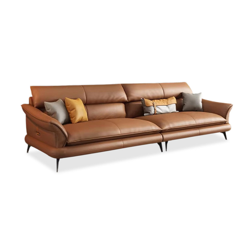 Canapé modulaire orange en cuir véritable, H 33,86 po x l 98,43 po x P 37,4 po, Orange