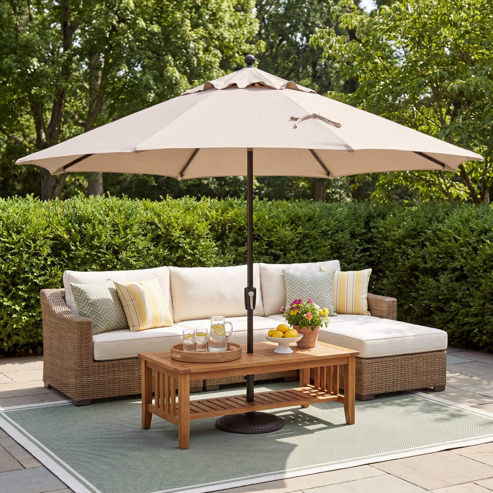 132'' Sunbrella® Outdoor Umbrella, Canvas Flax Sunbrella® Canvas, Black
