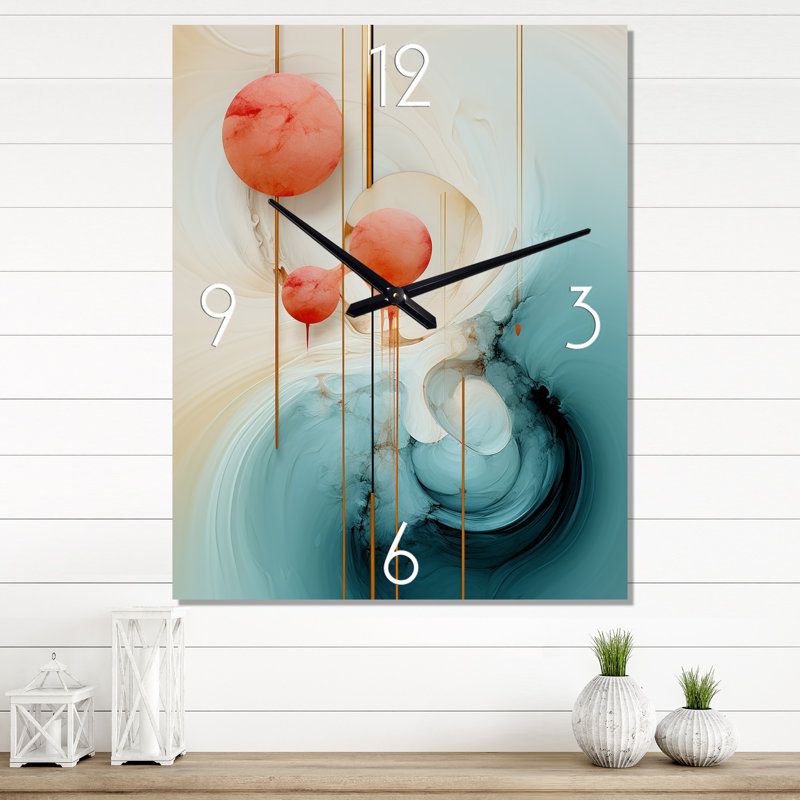 Horloge murale moderne Tender Awakening en bleu et rouge rétro I, H 28 po x l 12 po x P 1 po