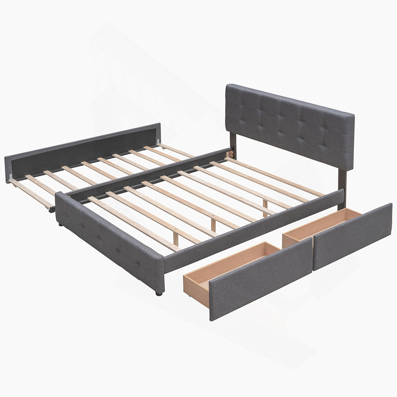 Lit plateforme tapissier avec 2 tiroirs et 1 lit gigogne
