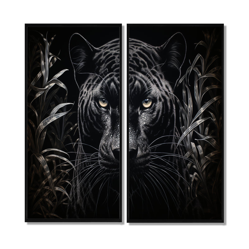 Grattoir noir et blanc Panther Nocturnal Majesty, H 32 po x l 32 po, Reproduction encadrée sans passe-partout, Noir