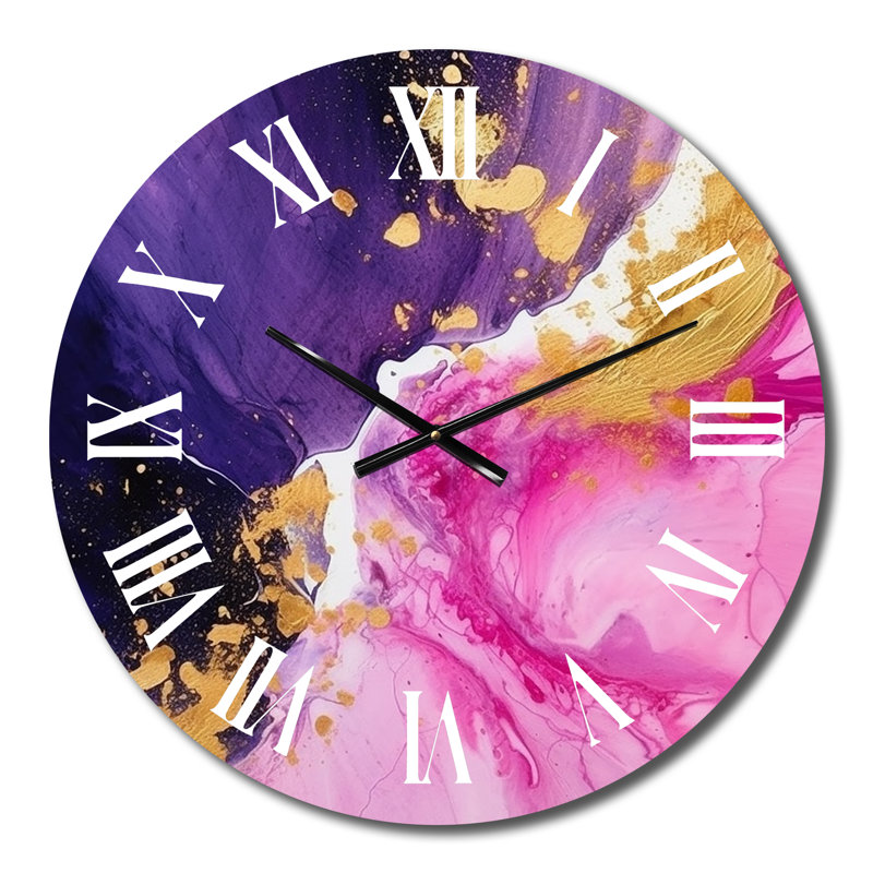 Horloge murale mauve et rose en métal IV, Moyenne