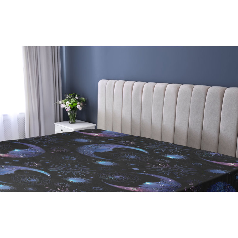 Drap-housse Ambesonne Moon motif galaxie soleil et croissant gris anthracite et rose, Drap-housse très grand californien