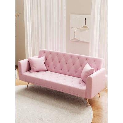 71 Inch Bed In Pink Velvet, For Small Living Rooms, Convertible Feature, Adjustable , Strong Construction, Easy Assembly Velvet Bed, 71", 2, For Various Postures