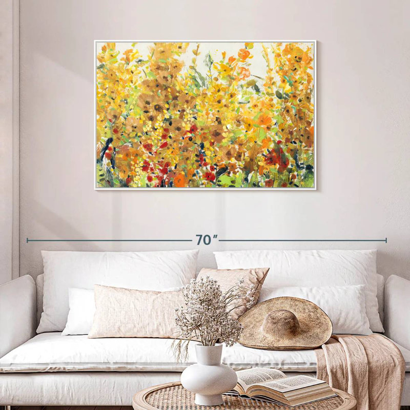 Golden Summer Garden I, Cadre flottant blanc, 43 po x 29 po