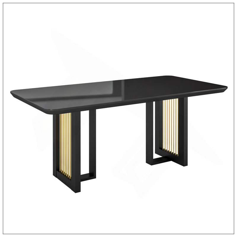 Table de salle à manger moderne 6 places avec accents dorés, noir