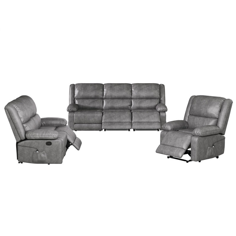 Ensemble de salon inclinable en similicuir Stewumin, Similicuir gris