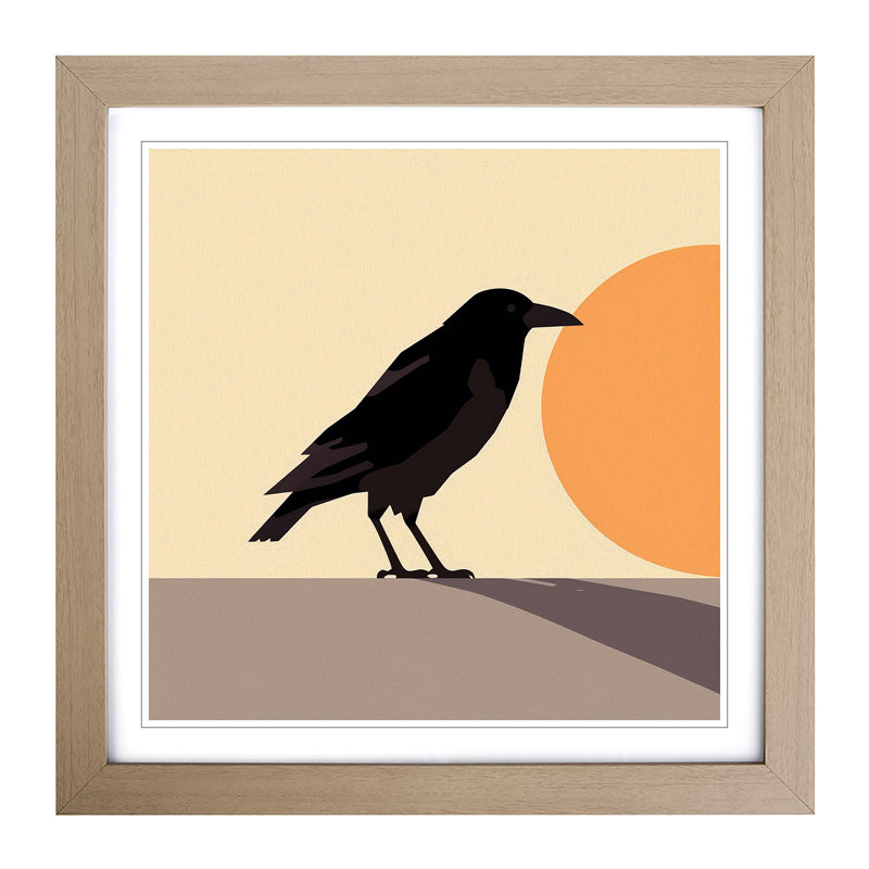 Crow Minimalism - Single Picture Frame Print on Wood, Oak