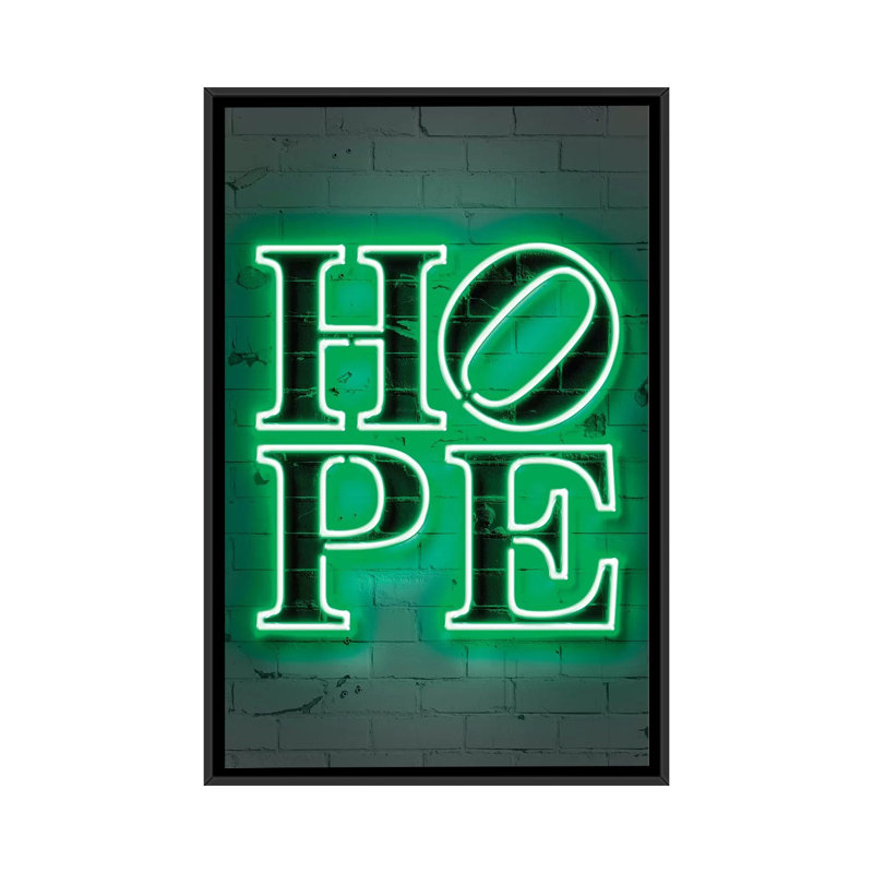 "Hope" par Octavio Mielu-impression d’art textuel, H 48 po x l 32 po x P 1,5 po, Toile avec cadre noir, Pas de tapis