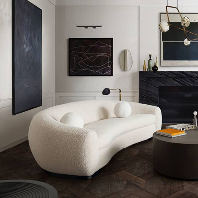 Pascal Sofa In Bone Boucle Textured Fabric W/ Contoured Arms & Back