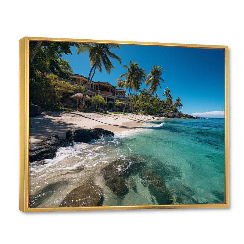 Dominicain Playa Paradise - reproduction sur toile, H 12 po x l 20 po x P 1 po, Cadre flottant doré