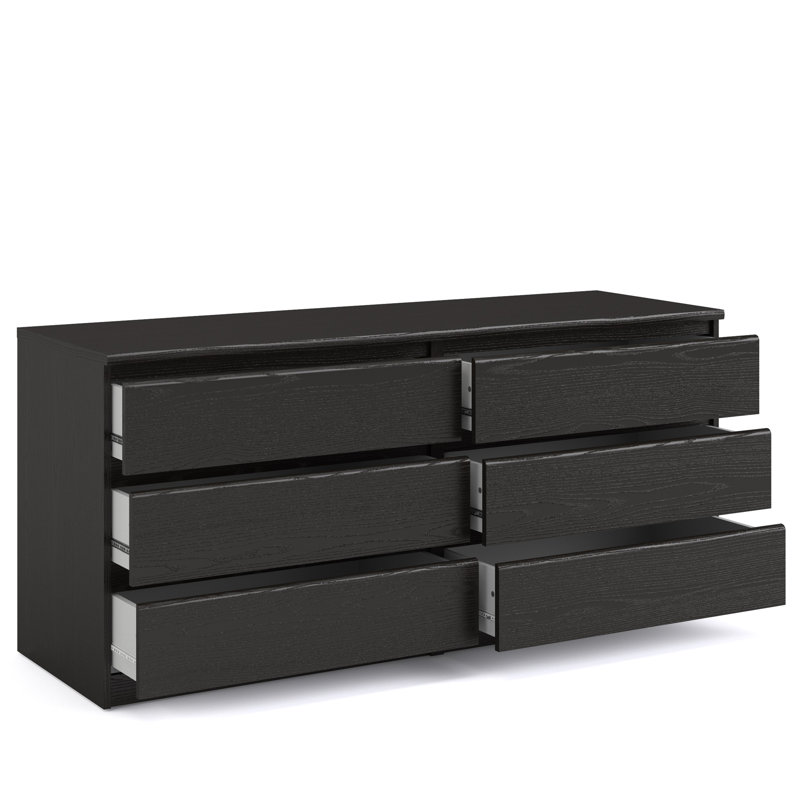 Jada 6 Drawer 60.5" W Double Dresser, Black Wood Grain