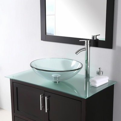 Lavabo de salle de bain vasque circulaire en verre trempé
