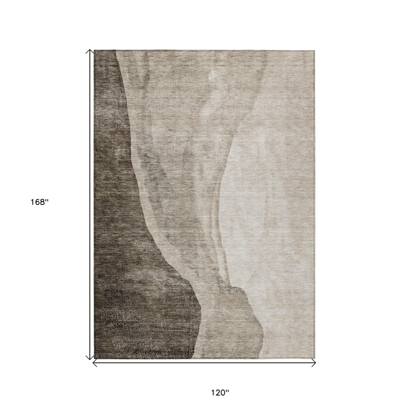Tapis extérieur lavable abstrait taupe et brun 10 pi x 14 pi