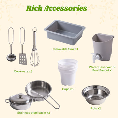 Mud Kitchen With Insect Observation Box & Planter Box, Toddler Play Kitchen