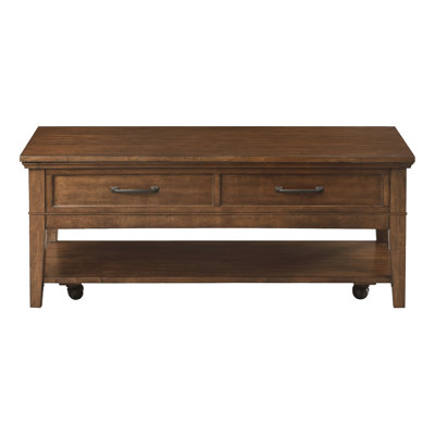 Transitional Walnut Finish Coffee Table With 2 Drawers And Storage Shelf For Living Room | Gift Idea
