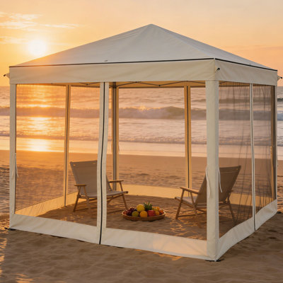 Instant Pop Up Canopy Tent 10x10 Feet with Mosquito Netting - Portable Screen House for Outdoor, Camping, Patio; Includes Carry Bag & Adjustable Height.
