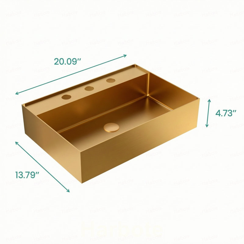 Lavabo de salle de bain intégré en acier inoxydable 304 brossé 20 "x 14" avec 3 trous de robinet