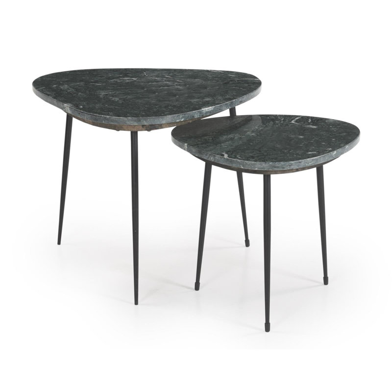 Tobias 2-piece Triangular Marble Top 2-piece Nesting Table Green and Black