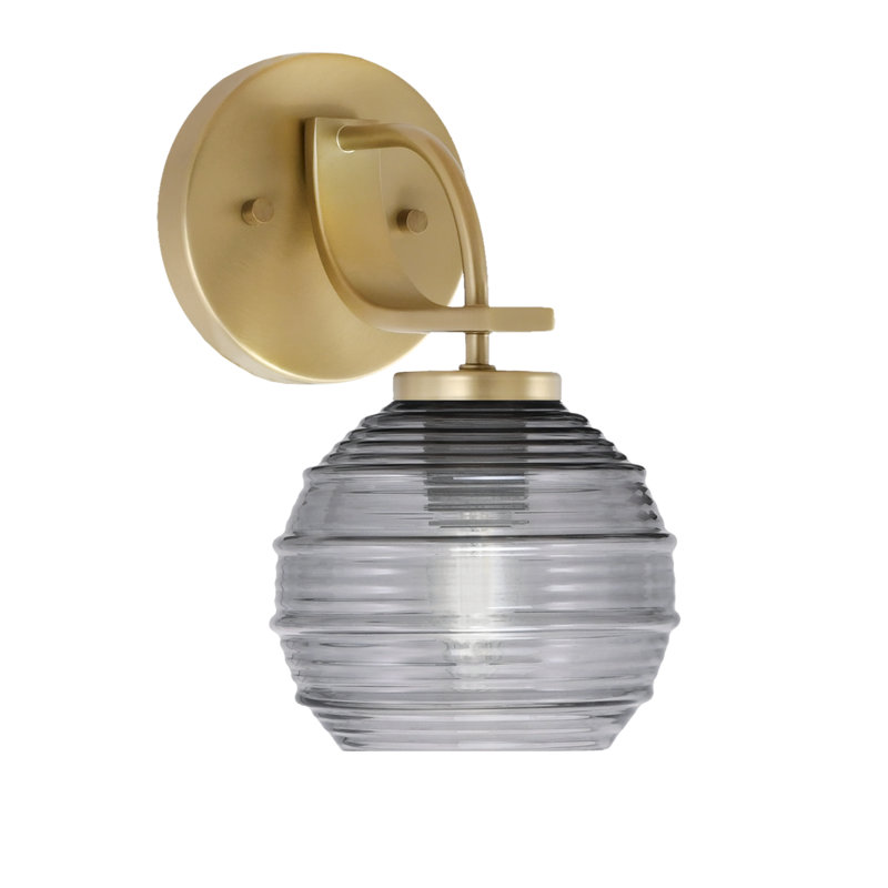 Cavella Wall Sconce Shown With 6" Glass, Smoke Ribbed, New Age Brass