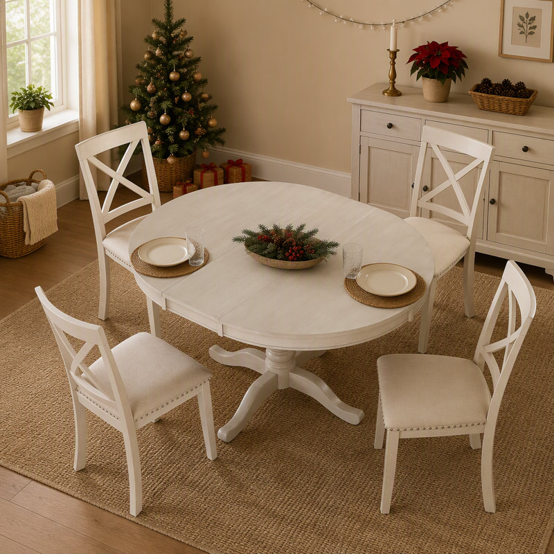 Stylish 5 Piece Dining Table Set With Round Table And 4 Comfortable Kitchen Room Chairs, Perfect For Family Gatherings And Dining Delights.
