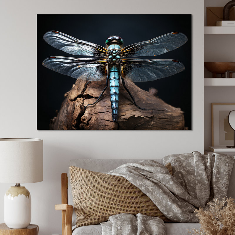 «Teal Dragonfly Portrait I», reproduction d'art sur toile, H 12 po x l 20 po x P 1 po, Toile tendue