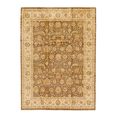 Tapis brun et ivoire de haute qualité noué à la main
