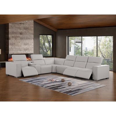 Luxurious Genuine Leather 7-Piece Sectional With 3 Power Reclining Seats & Power Headrest