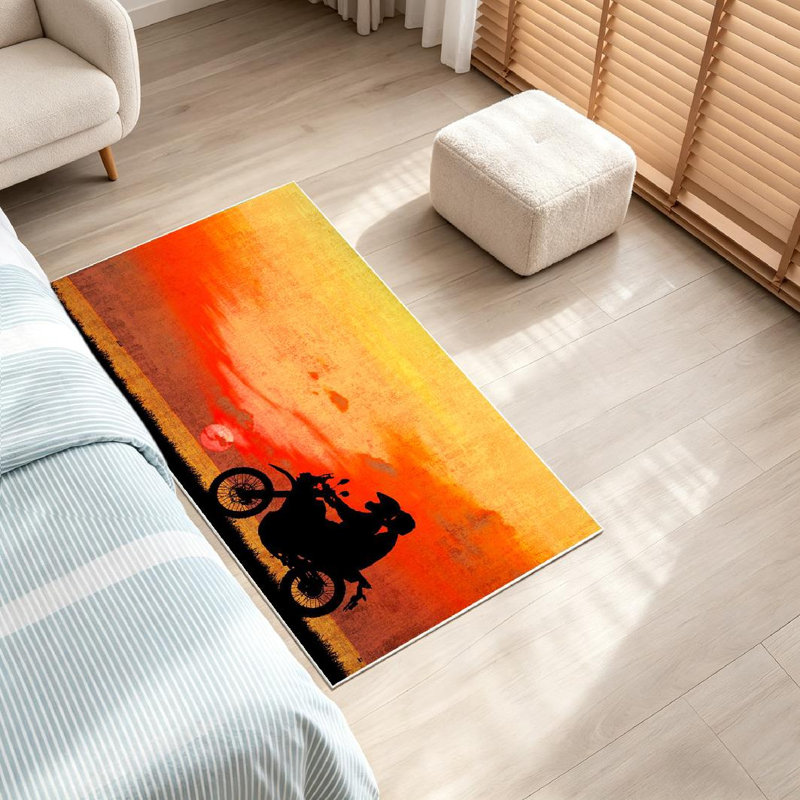 Tapis d'intérieur noir lavable à la machine lavable à la machine avec coucher de soleil, Rectangle 32 po x 47 po