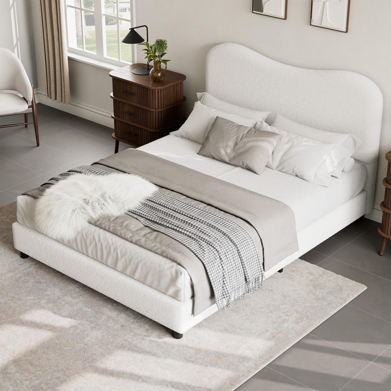 Base de lit pour grand lit pour enfants avec tête de lit tapissier Boucle, plateforme douce à profil bas pour filles et garçons