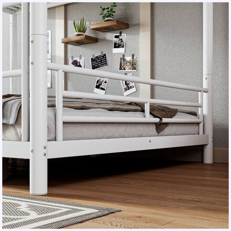 Grand lit superposé en métal pour les adolescents et les adultes, peu encombrant, convertible, blanc