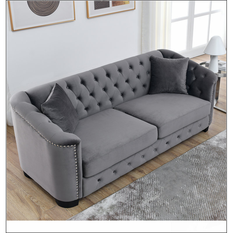 Canapé Chesterfield moderne de 77 pouces en velours, canapé 3 places, dossier capitonné
