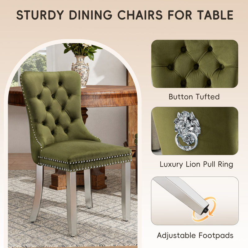 Modern Tufted Velvet Upholstered Dining Chairs Kitchen Chairs (Set of 6), Olive