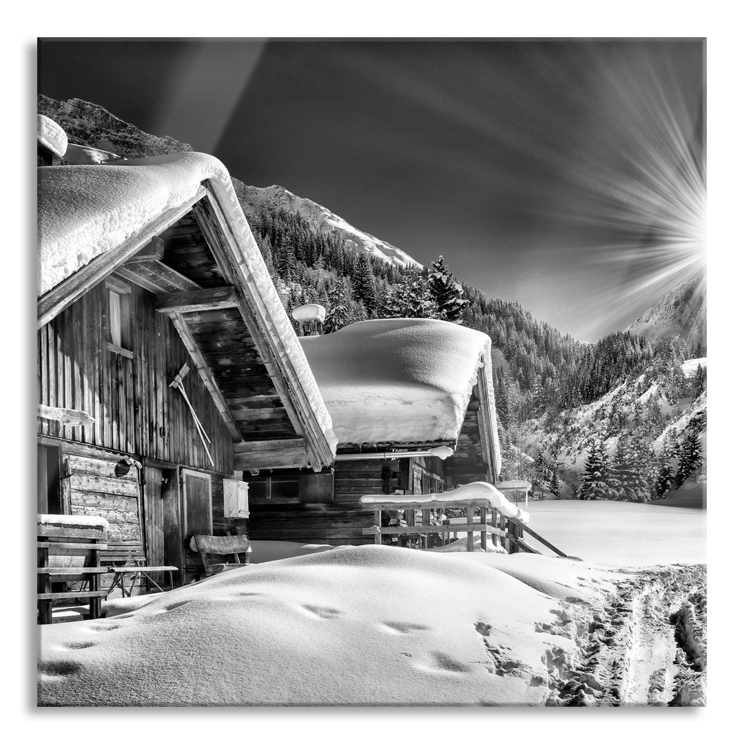 Glasbild Snowy Alpine Huts