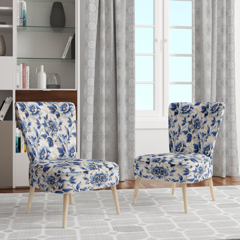 Upholstered Cottage Accent Side Chair A, Cobalt Blue Filigree Victorian Pattern VI