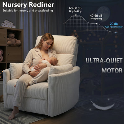 36.72'' Wide Power Recliner Chair Swivel Rocker Glider Recliner, Nursery Glider Recliner, Corduroy Nursery Recliner Chair For Living Room With Adjustable Pillows-Beige