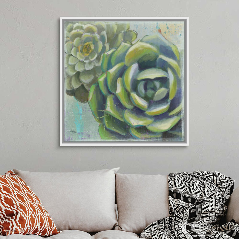 Succulents II, art mural sur toile, Toile avec cadre blanc, H 36 po x l 36 po x P 1,75 po