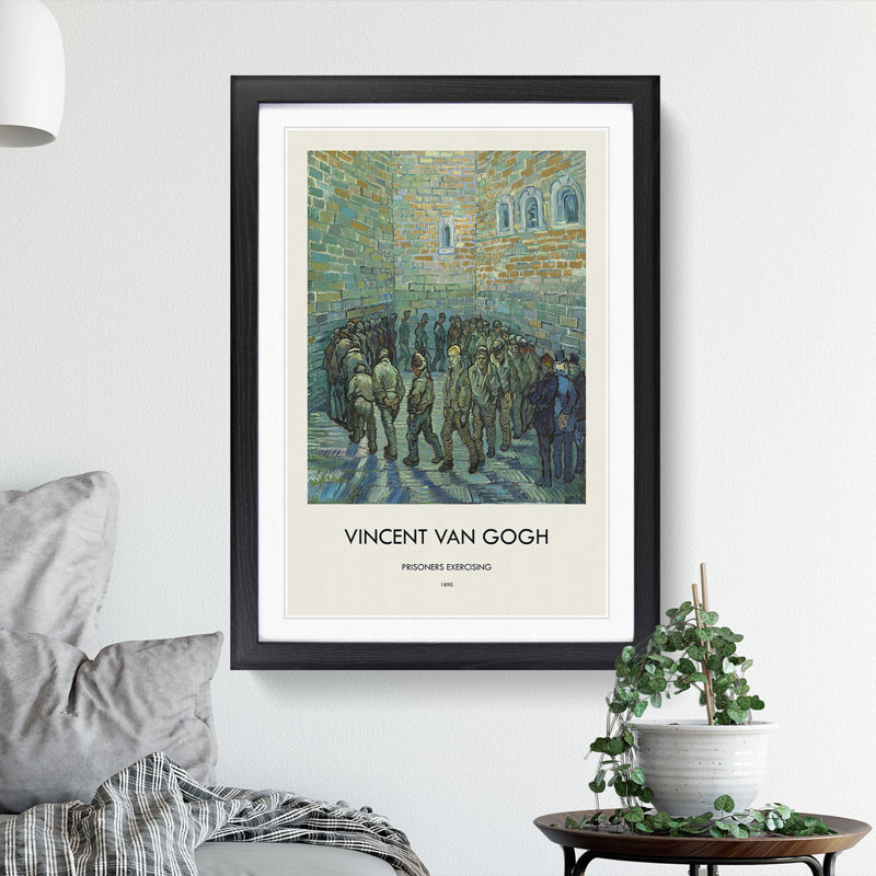 The Prison Courtyard by Vincent Van Gogh - Picture Frame Painting, 36cm H x 27cm W x 2cm D, Black Framed