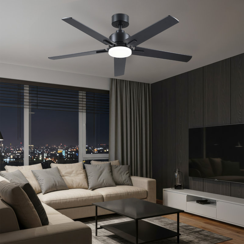 52"Ceiling Fan with Reversible Blades: Black / Dark Walnut Finish,  Adjustable Led Lights , 6-Speed Choice