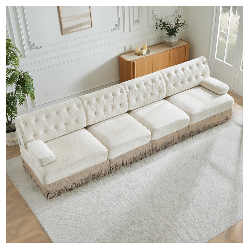 Canapé modulaire capitonné à boutons Chesterfield, Beige Velvet